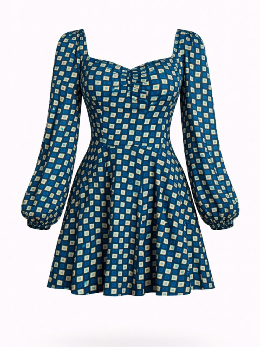 NWT•  Band of Gypsies • Black Teal Diamond Long Sleeve Mini Dress